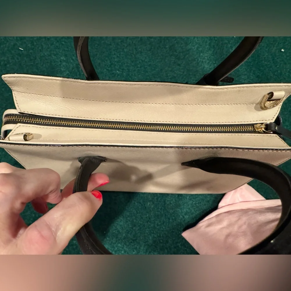 Kate Spade Leather Bag Pale Pink Trimmed Black Satchel strap info in description